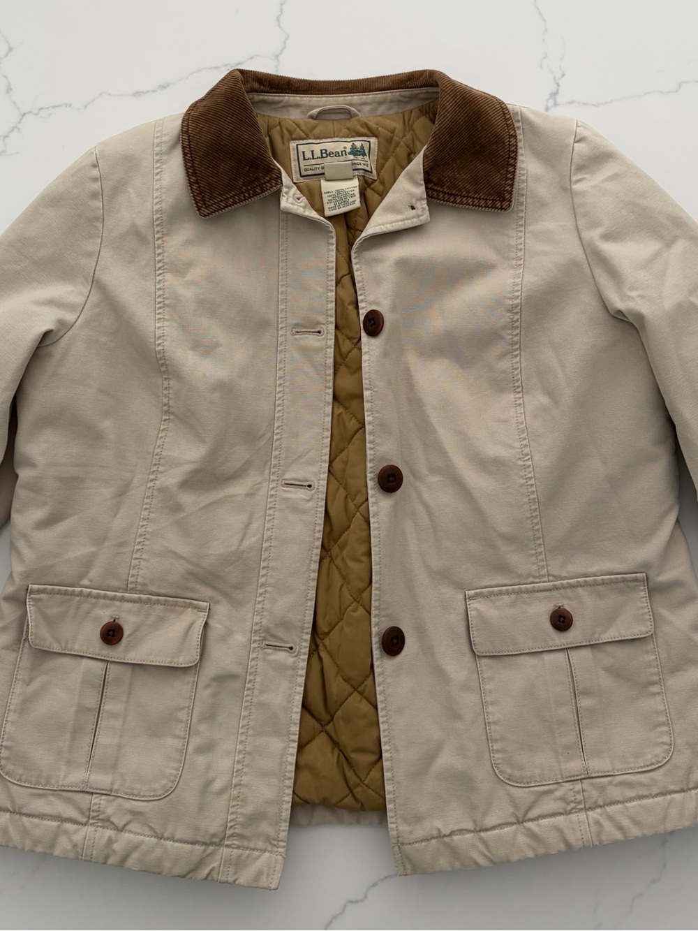 VTG LL Bean L Pet. Adirondack Barn Jacket Thinsulate Quilted Lining Tan Like New